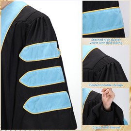 Wesiti Unisex Deluxe Doctoral Graduation Gown with Hood Side Tam Academic Faculty Regalia Robe(Size 54,Sky Blue)