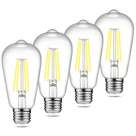 Ascher Vintage LED Edison Bulbs, 6W, Equivalent 60W, Non-Dimmable, Daylight 5000K, 700Lumens, ST58 Antique LED Filament Bulbs with 80+ CRI, E26 Medium Base, Clear Glass, Pack of 4