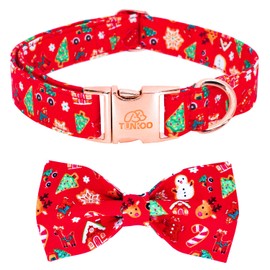Tunkoo Christmas Dog Collar with Elegant Bow Tie Soft Comfy Cotton Adjustable Collar, Premium Metal Buckle for Puppy and Cat Small Medium Large (Christmas C, S)