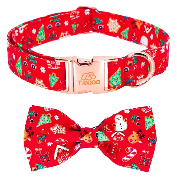 Tunkoo Christmas Dog Collar with Elegant Bow Tie Soft Comfy