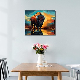 Rebotipy Paint by Number for Adults Beginner, American Bison DIY Painting by Numbers Kits for Kids Paint Kits Animals Digital Glitch Art Crafts for Home Decor 16x20 Inch