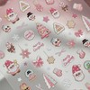 Pink Christmas Nail Art Stickers 5D Embossed Xmas Tree Snowflake