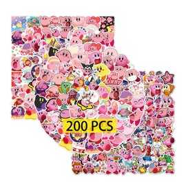 GTOTd Kirby Stickers (200pcs) Gifts Merch Cute Game Party Supplies Vinyl Decor for Laptop Skateboard Guitar Luggage Water Bottle for Teens