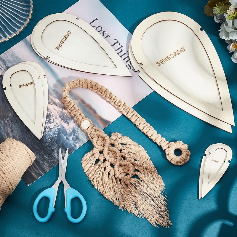 BENECREAT 8 Pcs Wood Macrame Cutting Template, Teardrop and Feather