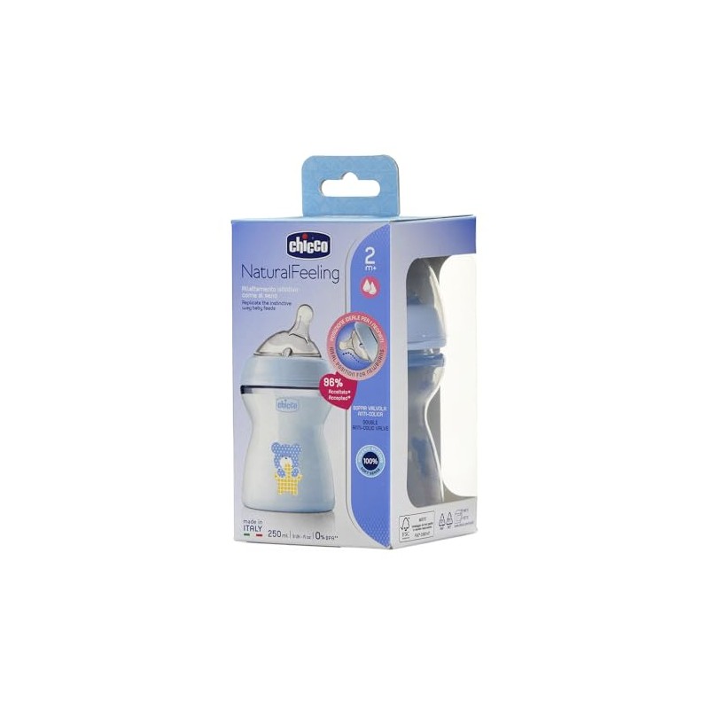 Chicco biberón Natural Feeling 250 ml azul para bebés, 1