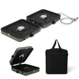 2 Burner Folding Camping Stove with Griddle，Portable Folding Camp Stove with 2 adjustable burners ，Camping stove for camping, propane stove for camping，2 burner camping stove foldable