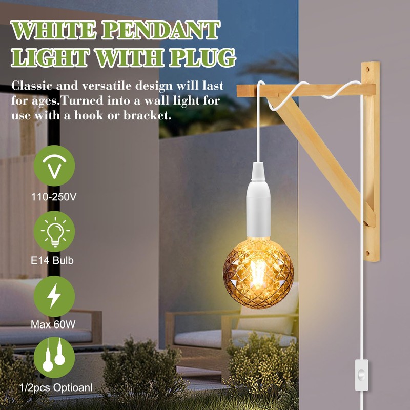 Pendant Light Ceiling Lighting Fitting, 4.5 M White plug in