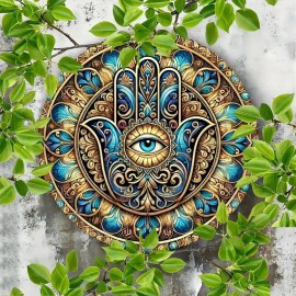 Unbranded Garden Art Tin Wall Art Decor Indoor Outdoor 7.8" Gold/Blue Fantasy