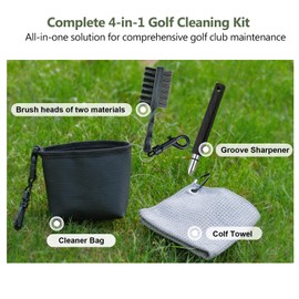 Golf Club Cleaning Kit Includes Golf Club Brush, Cleaning Bucket, Groove Sharpener Tool and Golf Towel - Essential Golf Accessories, for Male & Female Golfers