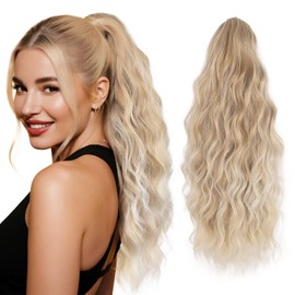 Claw Wavy Ponytail Extension 18" for Women Curly Pony Tail Clip in Hair Extensions Shoulder Length Fluffy Natural Looking Synthetic Hairpiece for Daily Use (Blonde to Light Blonde)