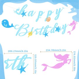 Little Mermaid Birthday Decorations, Glitter Paper Mermaid Birthday Banner Flag, Mermaid Birthday Party Supplies for Boys, Girls, Kids Baby Shower, Mermaid Birthday Banner for Party Themed Events