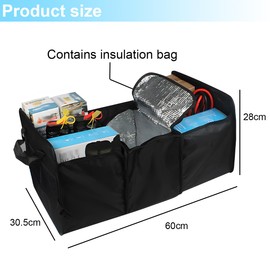 JNNJ Car Storage Box, Waterproof Folding Lid, Car Boot Organiser, Insulated Cool Bag, Car Universal Interior Insulation Accessories for Travel, Shopping, Camping, Sports (Black)