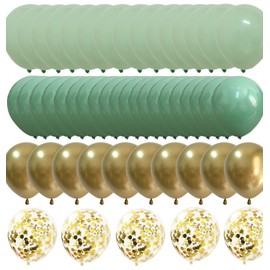 Matte Sage Green Gold Balloons – Light Mint Olive Green Balloons for Wedding Neutral Baby Shower Birthday Party Supplies 60 packs (Sage green + gold)