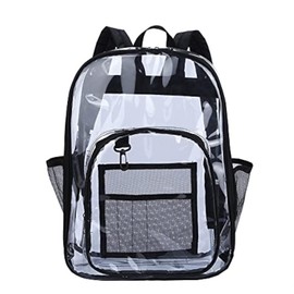 VURGER Clear Backpack Men Women Heavy Duty PVC Plastic Transparent Casual Rucksack School Backpack See Through Bookbags for Teen Girls Boys (Black)