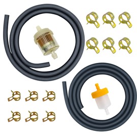 3/16 & 1/4 Gas Fuel Line Hose Set 2 Size Rubber Gas Tube & Filter 12 Pcs Clamps for Lawn Mowers ATV Go-carts Mini Bikes 196cc 212cc 6.5hp 5.5hp 8hp 9hp 11hp 13hp Small Engines Generators