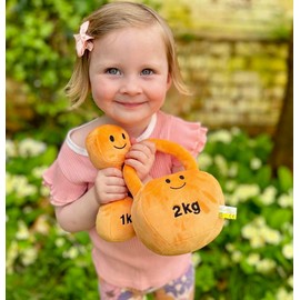 Hazza Toyz Plush Toy Dumbbell - Suitable For Newborn Babies - Very Cute Soft Baby Toy - Plush Toys for Babies Infant Girls Boys 3 6 9 12 Months Baby Gift - Sensory Toy - First Gift (Apricot Orange)