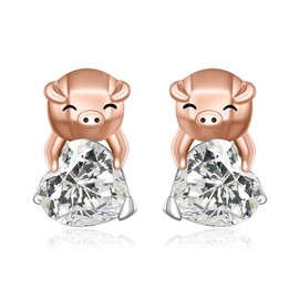 Origami Pig Earrings Sterling Silver Stud Rose Gold Love Heart Piglet Piggy Piggie Pig Jewelry Gifts for Women Daughter