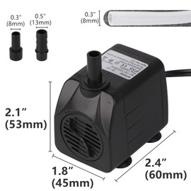 alizzy 150 GPH (570L/H) 10w Durable Small Submersible Water Pump with Tubing for Fountain, Aquarium, Fish Tank, Hydroponics, Pond