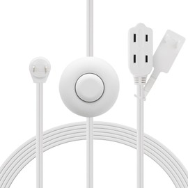 FIRMERST 10FT Flat Plug Extension Cord with Foot Switch, 3-Outlet 2 Prong Power Strip, Slim Long Cord for Home Use, White