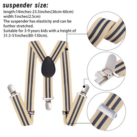 Bskifnn Stripe Suspenders for Kids - Adjustable Toddler Suspenders with Clips for Wedding Party (Khaki Blue)