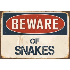 snowsun Vintage Metal Sign Beware Of Snakes Retro Tin Signs for Home Garden Bar Wall 8x12 Inches