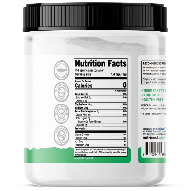 Nutricost Pantry Erythritol Plant-Based Sweetener Powder (1 LB) - Zero