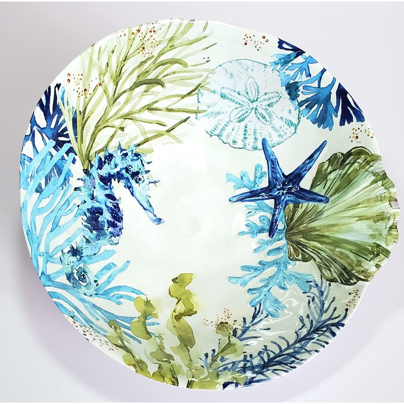 Sigrid Olsen Green Blue Coral Reef Melamine with Seahorse, Starfish
