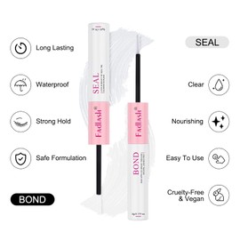 FADLASH Lash Bond and Seal 10ml Individual Lashes Glue and Seal Super Strong Hold DIY Lash Extension Kit Hold 48-72 Hours Waterproof Cluster Lash Glue Eyelash Extension Kit