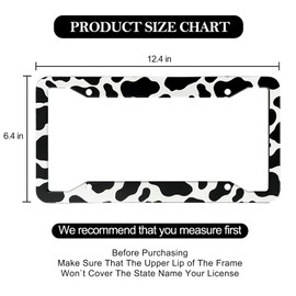 Cow Print License Plate Frame - Cute Animal White Black Spot Cow Print Tags Frame Cover Holder, Rust-Proof Waterproof Car Decorative Tag Frames for Standard Us 12x6 Inch