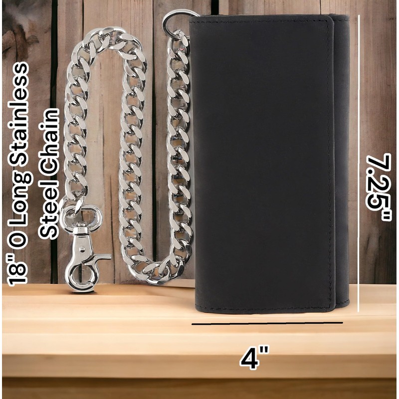 F&L CLASSIC RFID Blocking Mens Tri-fold Long Style Cowhide Leather