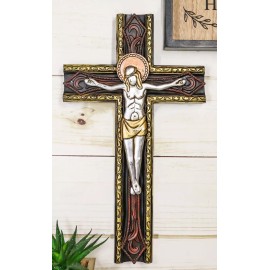 Catholic Tooled Gold Silver Abstract Passion Of Jesus Christ Crucifix Wall Cross