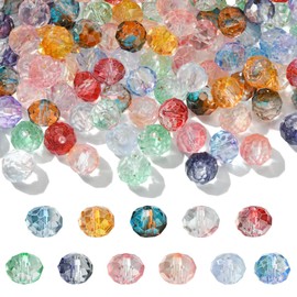 Ipotkitt 300 Pcs 8mm Random Faceted Glass Beads Transparent Rondelle Beads Gradient Crystal Loose Beads Two Tone Spacer Beads for Bag Chain Keychain Craft Jewellery Making