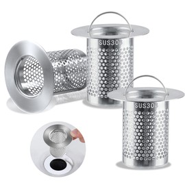 3 Pack Sink Drain Strainer - Stainless Steel Bathtub Shower Drain Hair Stopper Strainer for Shower Bathroom Kitchen Sink Prevent Clogging, with Handle (2.17")