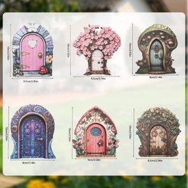 6 Pcs Fairy Doors for Garden Trees, Fairy Door, Miniature Gardens Elf Doors, Wooden Fairy Garden Accessories, for Tree, Fairys Gardens Ornaments Outdoor Decor for Potted Decoration