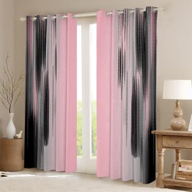 jejeloiu Pink and Black Curtains for Bedroom Living Room (2 Panels, 42 x 84 Inch) Modern Art 30%-50% Blackout Curtains for Kids Adults Messy Rust Darkening Drapes Gradient Stryle Window Treatments