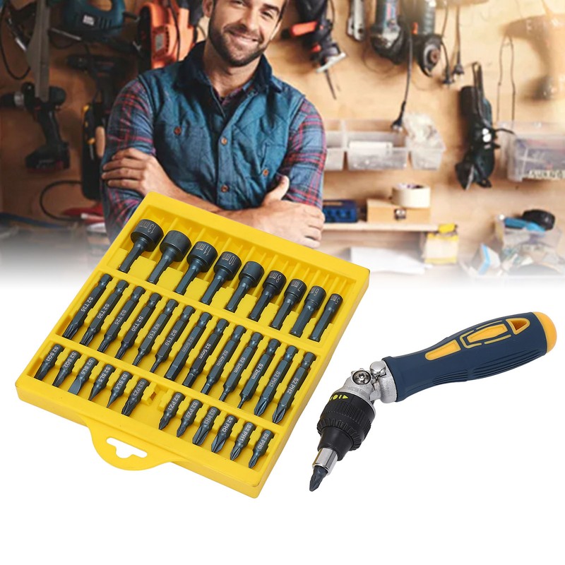 36Pcs Screwdriver Set Magnetic Rotatable Base 1/4 Socket Ratchet Screwdriver