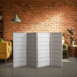 3 ft. Short Window Pane Shoji Screen - White - 4 Panels