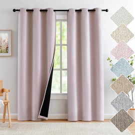 Treatmentex Pink Curtains Blackout 95 Inches Long for Living Room, Pink Blackout Curtains for Bedroom Girls Nursery, Grommet Burlap Linen Room Darkening Drapes (40x95 inch, Pink, 2 Panels)