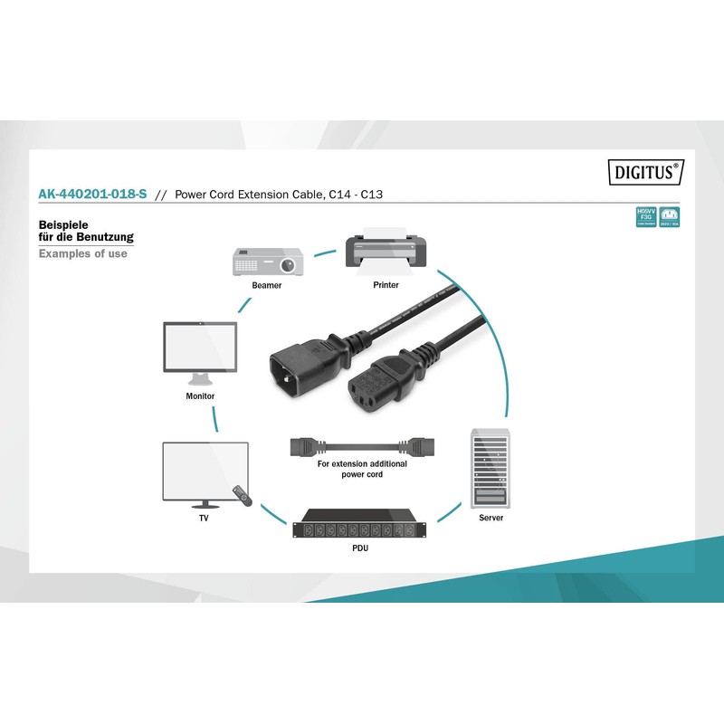 Digitus Netzk. Verl.C14 - C13 1.8m sw