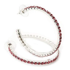 50mm D/Pink Crystal Hoop Earrings/Silver Tone