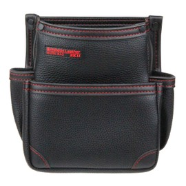 SK11 Synthetic Leather Waist Bag, 2 Tiers, Width 9.8 x Height 8.7 x Depth 3.5 inches (250 x 220 x 90 mm), SSL-K1 Back Slit Design, Belt Loop, Black, Side Pockets on Both Sides