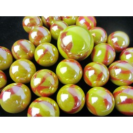 Big Game Toys~25 Glass Marbles Sun Iridescent Yellow/red Swirl Classic Style Game Pack (24 Player, 1 Shooter) Decor/Vase Filler/Aquarium