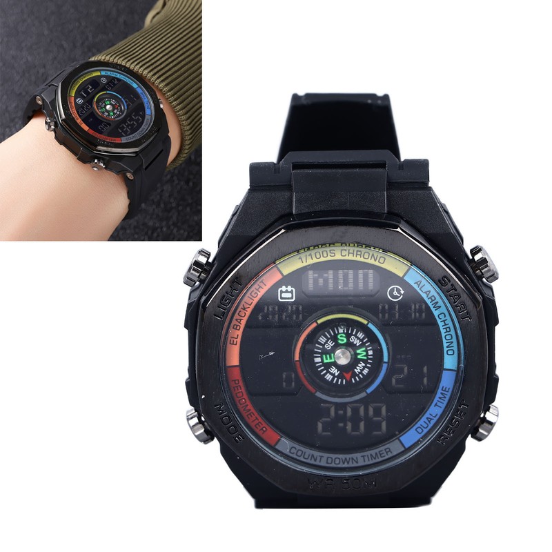 Outdoor Sports Electronic Watch Multifunctional Stylish Pedometer Compass Luminous Waterproof