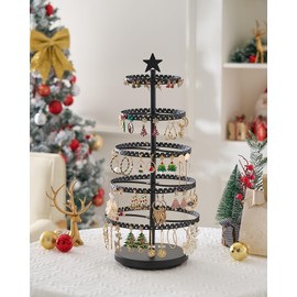 Lolalet Rotating Earring Stand, 5 Tiers, Accessory Storage, Display, Jewelry Holder, Accessory Stand, Earrings, Large Capacity, Stylish, Display, Easy Assembly, Black