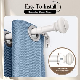 SIMEWIN Heavy Duty Curtain Rods for Windows 28"-88", 1" White, Classic Finials, Wall Mounted