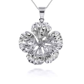 Claddagh Gold Solid Sterling Silver Hawaiian Hibiscus Flower Pendant Necklace (SM), 20"