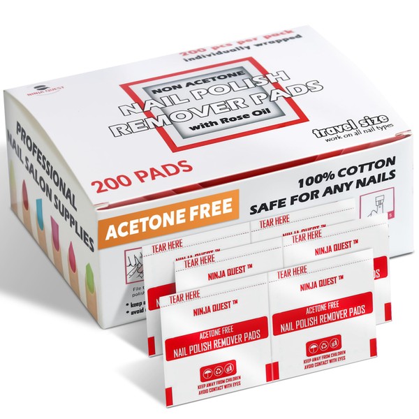 Nail Polish Remover Pads 100% Non Acetone - 200 Pack