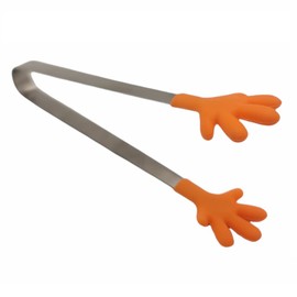 Handy Housewares 5" Long Stainless Steel Mini Tongs with Silicone Hand Shaped Tips (1 Pack, Orange)