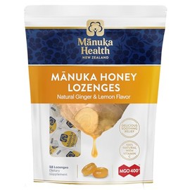 Manuka Health Manuka Honey Cough Drops – 58 Natural Lemon & Ginger Flavored Throat Lozenges Infused with Raw Manuka Honey and Vitamin C for Immune Support