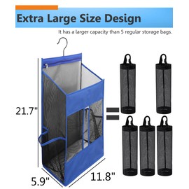 ALYER Hanging Plastic Grocery Bag Holder and Dispenser,Mesh Over the Cabinet Door Organizer with Easy-Access Openings for Kitchen Towel,Bras,Laundry,Installation Free (Blue, 21.7"H * 11.8"W * 5.9"D)